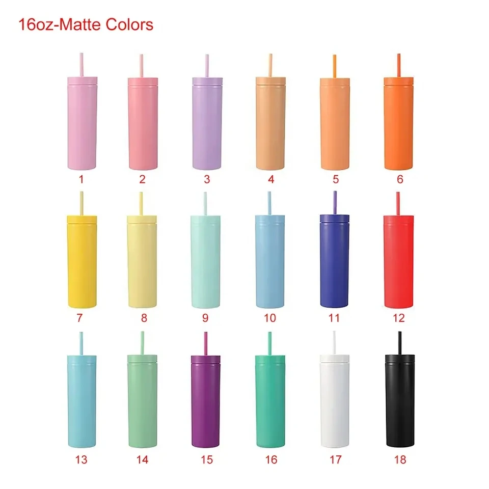 Оптовая продажа цветные тонкие акриловые стаканы на 16 унций двойные с крышками и соломинками пластиковые 450