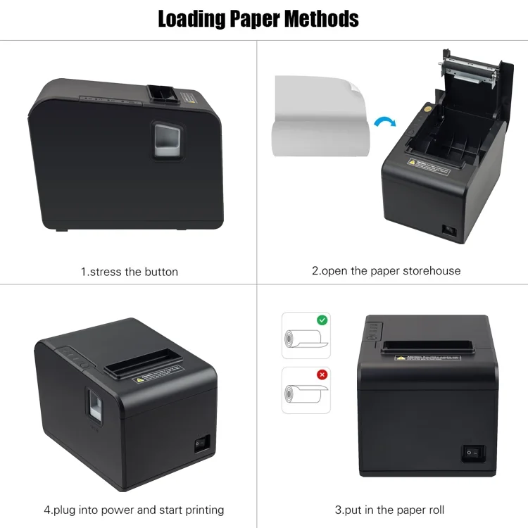 80mm Thermal Receipt Printer 203DPI USB LAN BT Optional Auto Cutter for POS System and Cash Drawer