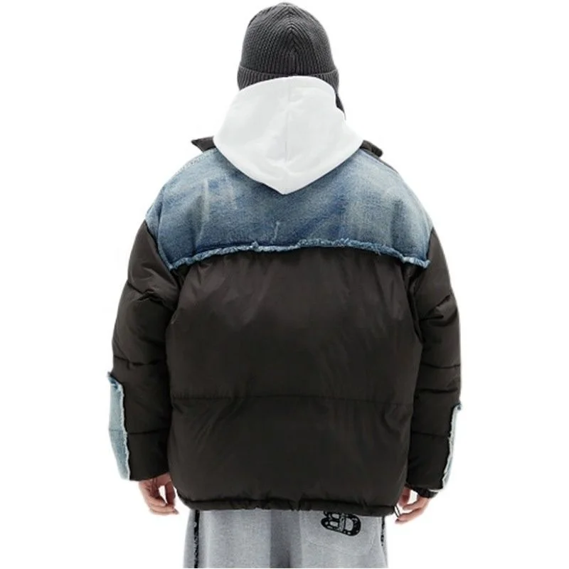 OEM Manufacturer Supply Windbreaker Denim Windproof Custom Puffer Jacket Bubble Coat Outwear Winter Puffer Jackets Unisex gallery 3