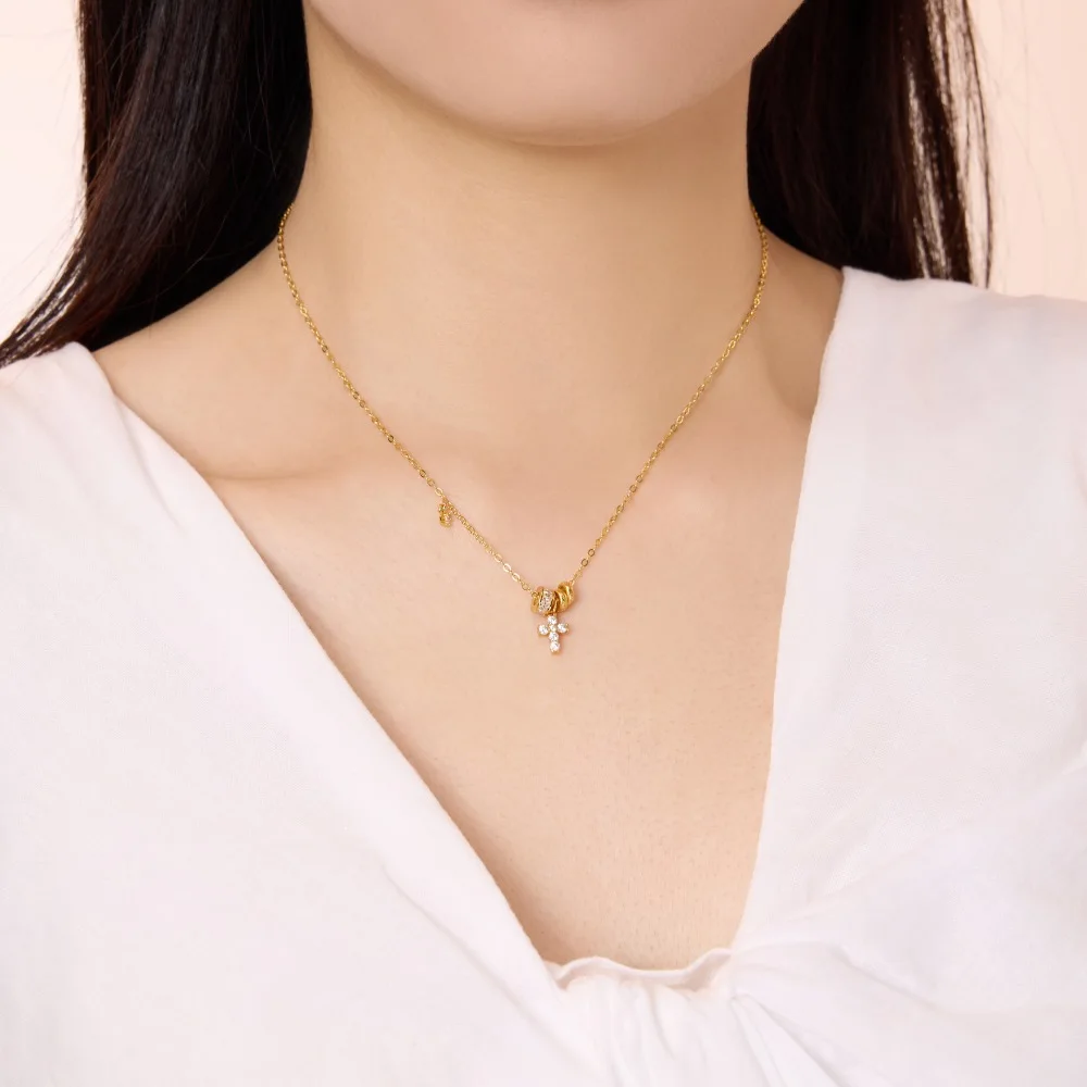 KAKODIY Unique Personalized Fine Jewelry 925 Sterling Silver 18K Gold Plated Chain 5A CZ Zircon Cross Circle Pendant Necklace detail 4