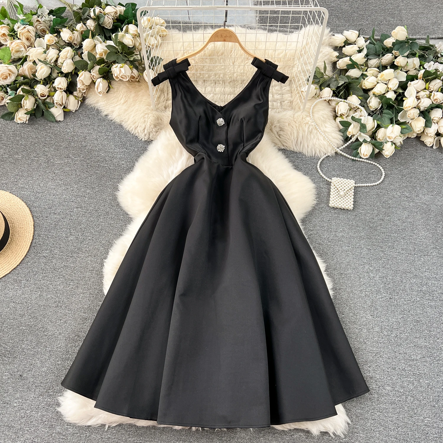 LE2451 Luxury Royal Sister Boutique Ladies Halter Dress Banquet Herben  Socialite Dinner Party Midi Dress Chic Banquet Robe