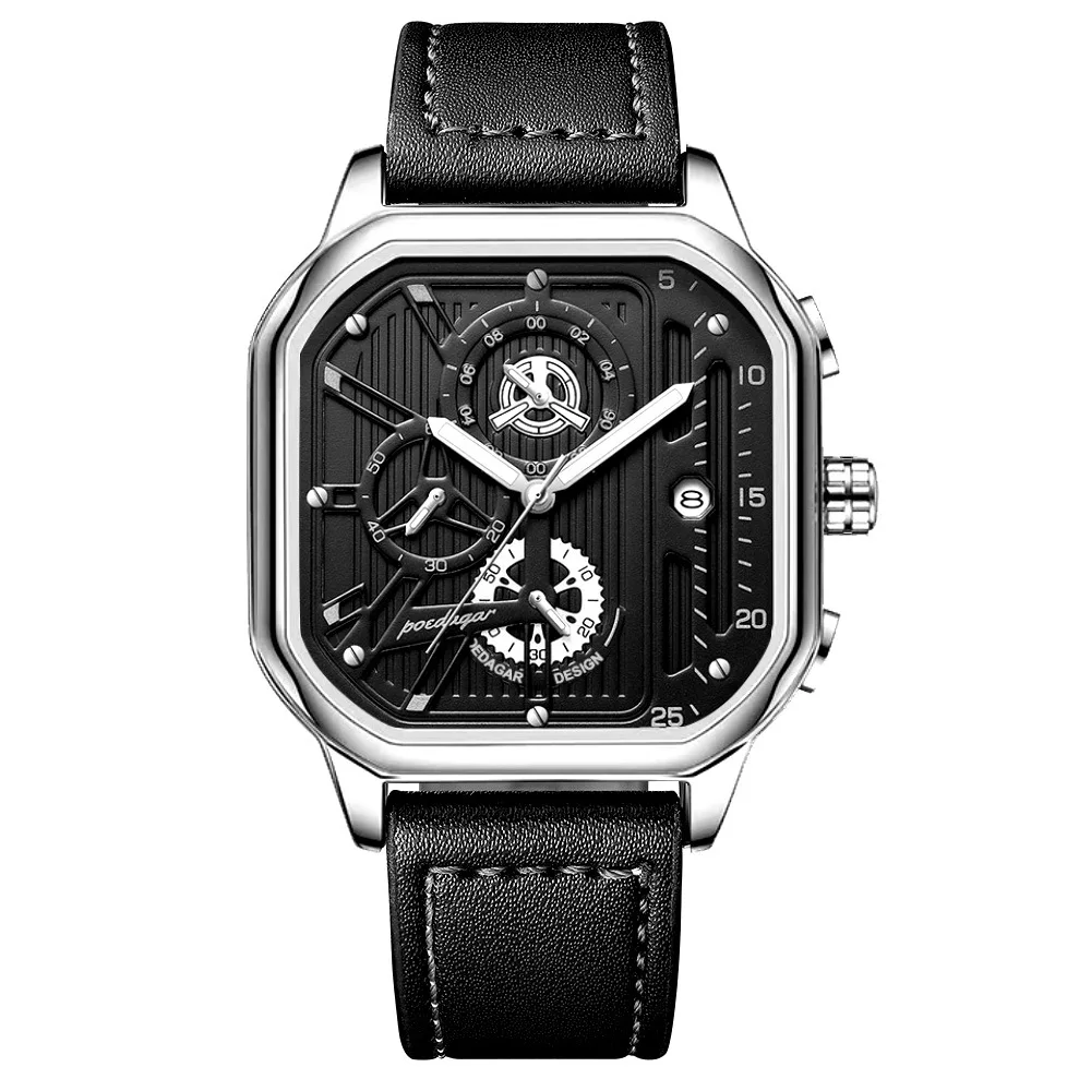TAPORT Orologio Quadrato In Pelle Nera – Modello E2 – Design Robot – Regalo Unisex - 3