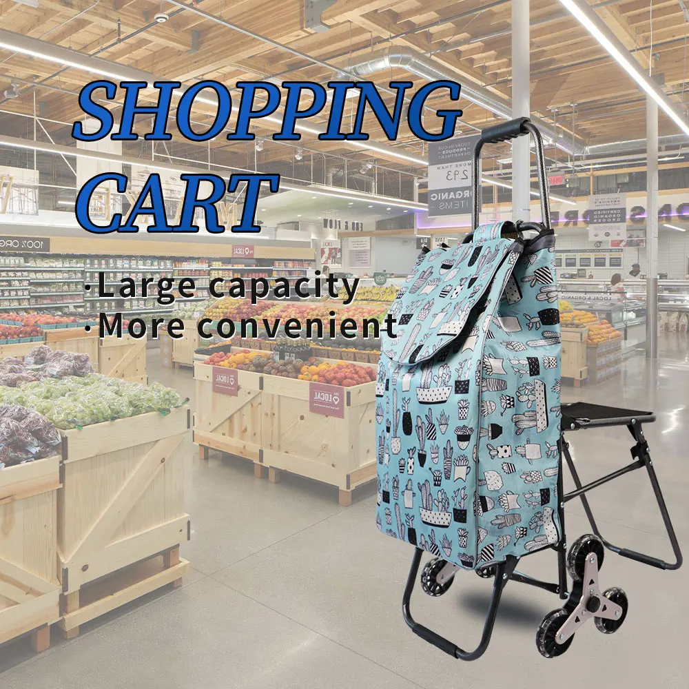 Ex-factory Price Multi Functional Trolley Three Wheel Cheap Shopping Cart Collapsable with Chair