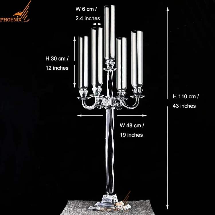 Wholesale K9 Crystal Centerpieces Candelabra For Wedding Table Decor Tall Cheap Glass Tube