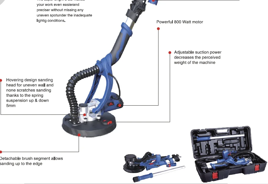 Electric Drywall Sander with Variable Speed & LED Light | Industrial Wall Sanding Machine with Extendable Handle