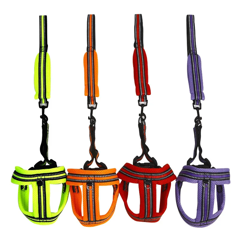 Wholesale Soft Color Sandwich Net Cloth Dog Chest Back Leash Adjustable Soft Padded Reflective Dog Pet Accessories