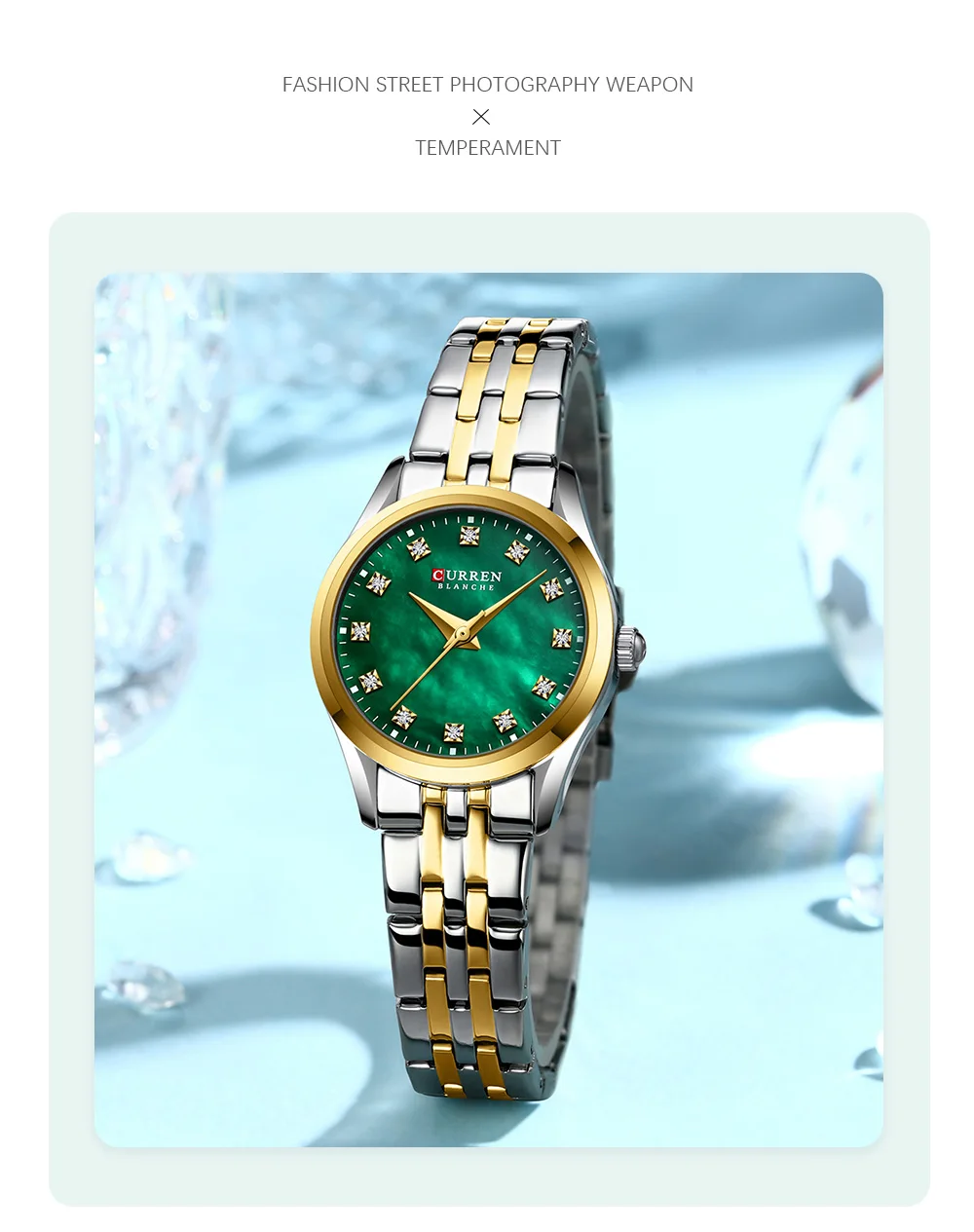 Curren 9111 Luxury Casual Fashion Simple Diamonds Design Ladies Luminous Watch Stainless Steel Band Waterproof Watches for Women