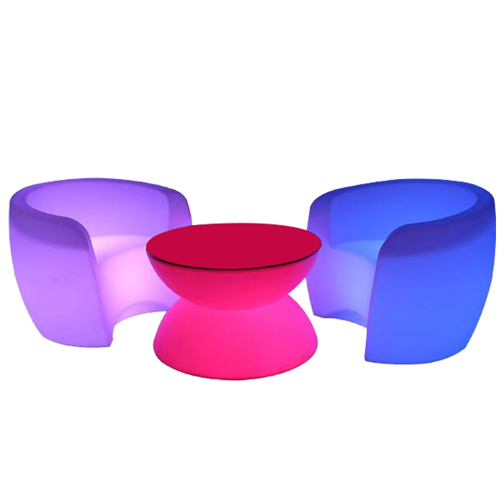 Smart Modern LED Furniture Set for Living Room Practical Plastic Sofa Corner Unique LED Table and Chairs for Hotels