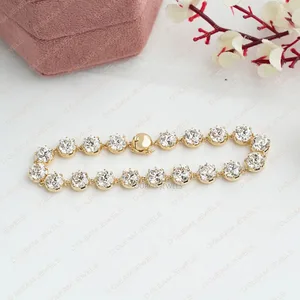 Sterling Yellow Gold Moissanite Tennis Bracelet VVS Cut Diamond Classic Design Fine Chain Link 19 Stones 9.50ct Perfect Party