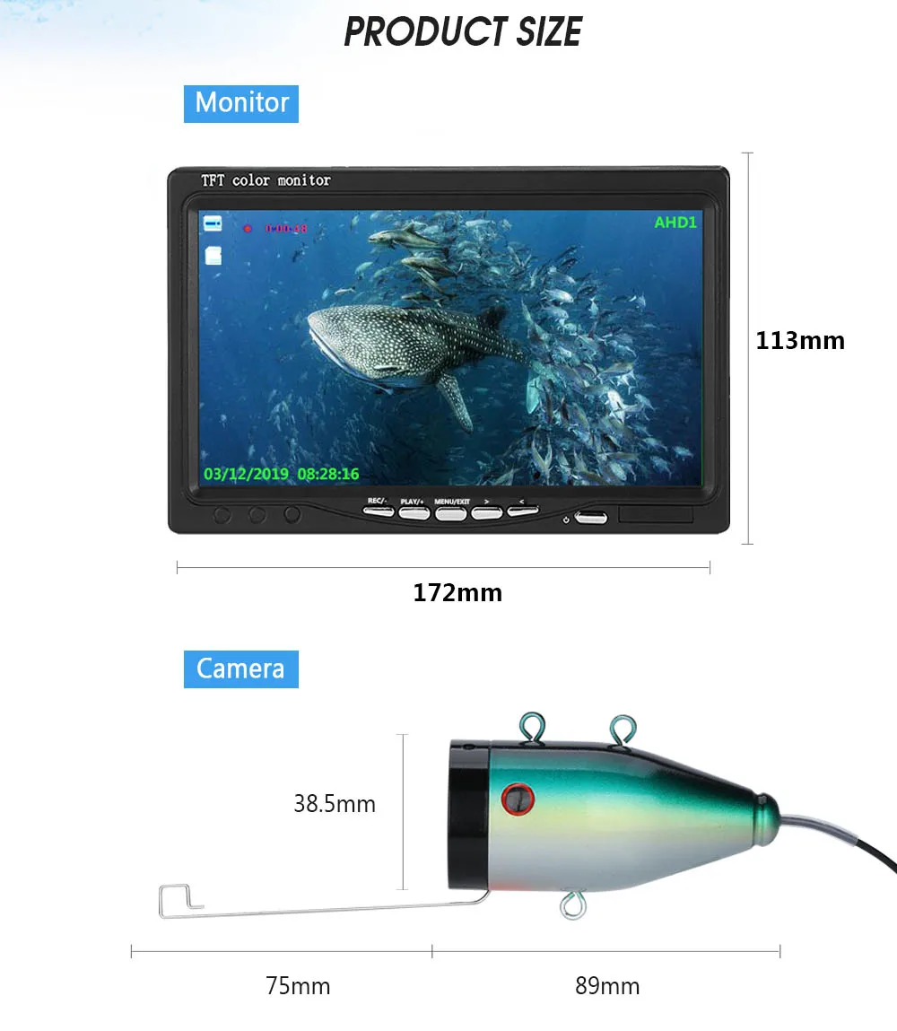 
Fish Finder Underwater Fishing Camera with 15pcs White LEDs+15pcs Infrared Lamp 1080P Camera and 7inch HD Screen For Fishing 