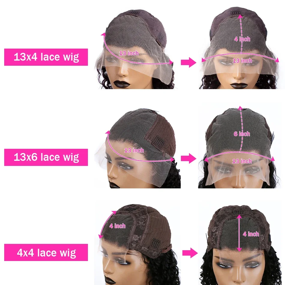 Parrucca frontale in pizzo ondulato, parrucche per capelli umani, densità 250, chiusura con onde d'acqua_voghion.com