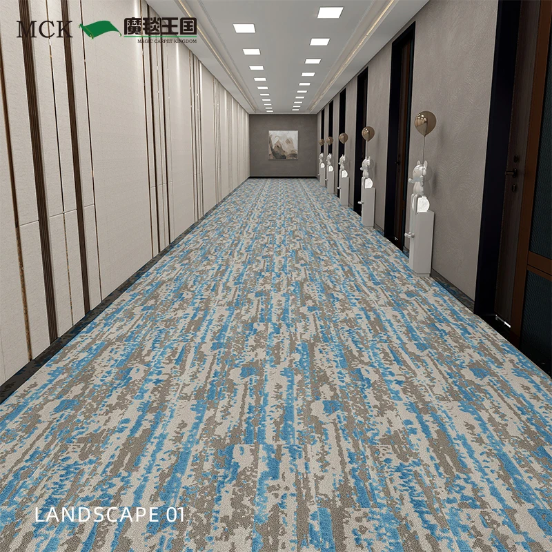 Magic Carpet Kingdom Factory Custom PVC Backing 25x100 cm Nylon New Design Commercial Hotel Square Carpet Tiles With Good Price