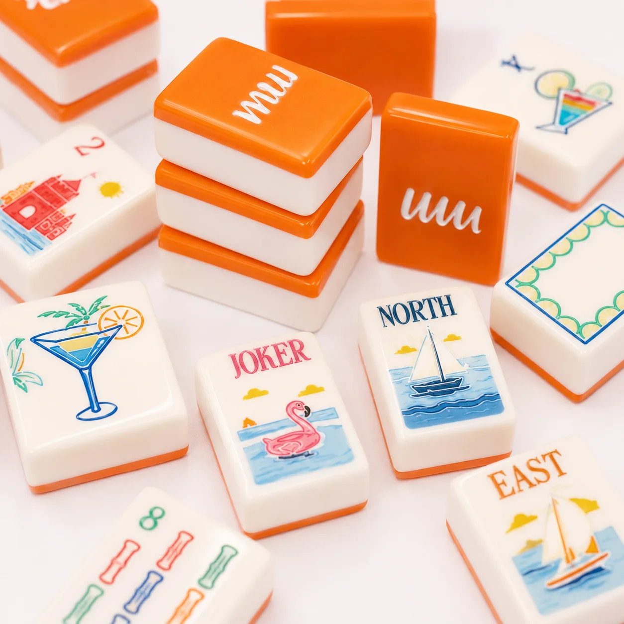 3-Layer Acrylic Modern American Mahjong Tiles 160pcs Yellow Orange Luxury Design Portable High Quality Mahjong Set for Game