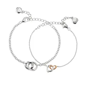 Long Distance Custom Couple Bracelets Heart to Heart 925 Sterling Silver Couple Bracelet for Couples