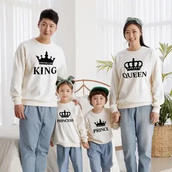 Family Matching Clothes Mother Father Daughter and Son Long Sleeve Sweatshirt Tops Kids Fashion Sweater Outfit king queen prince