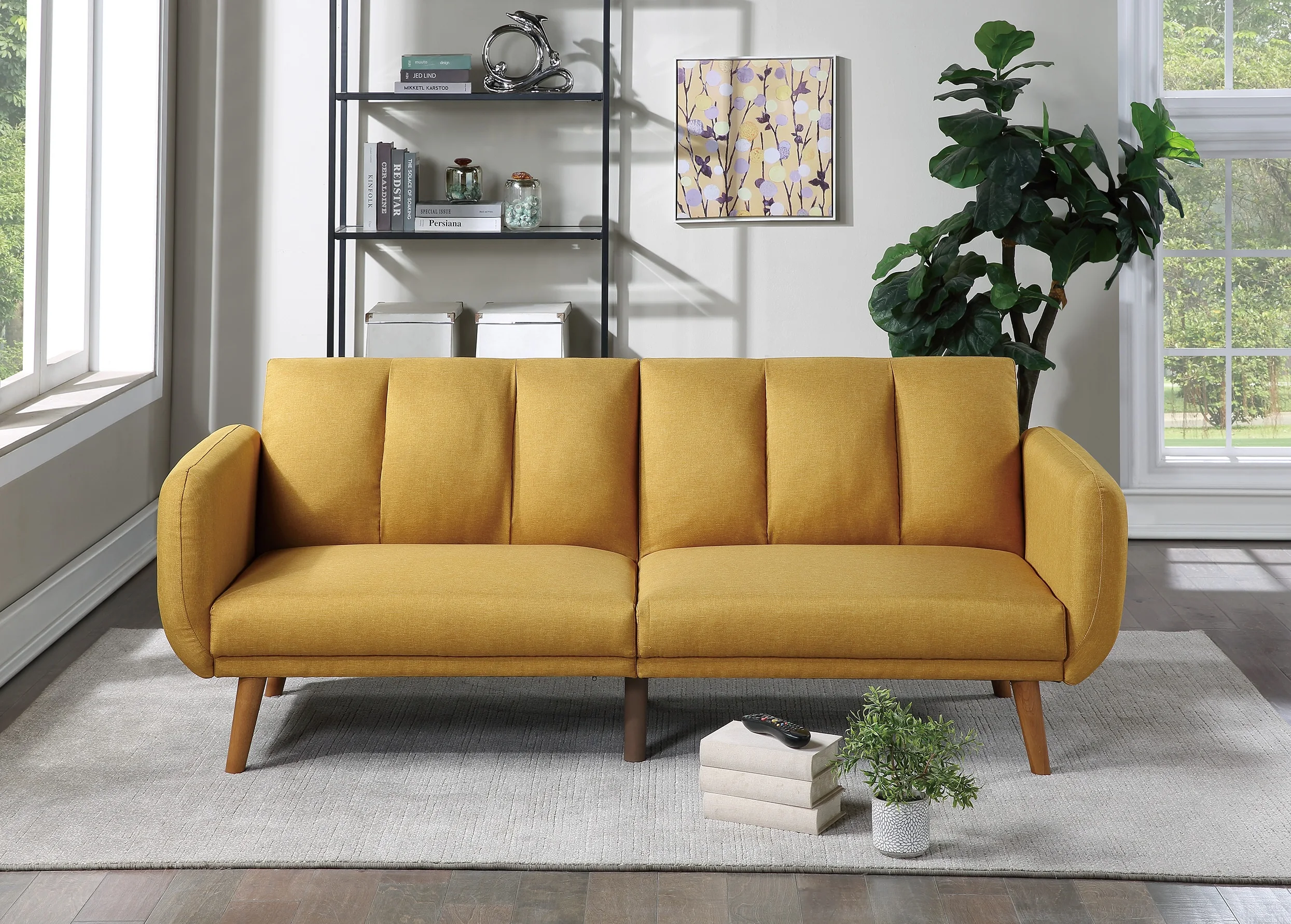 mustard convertible sofa