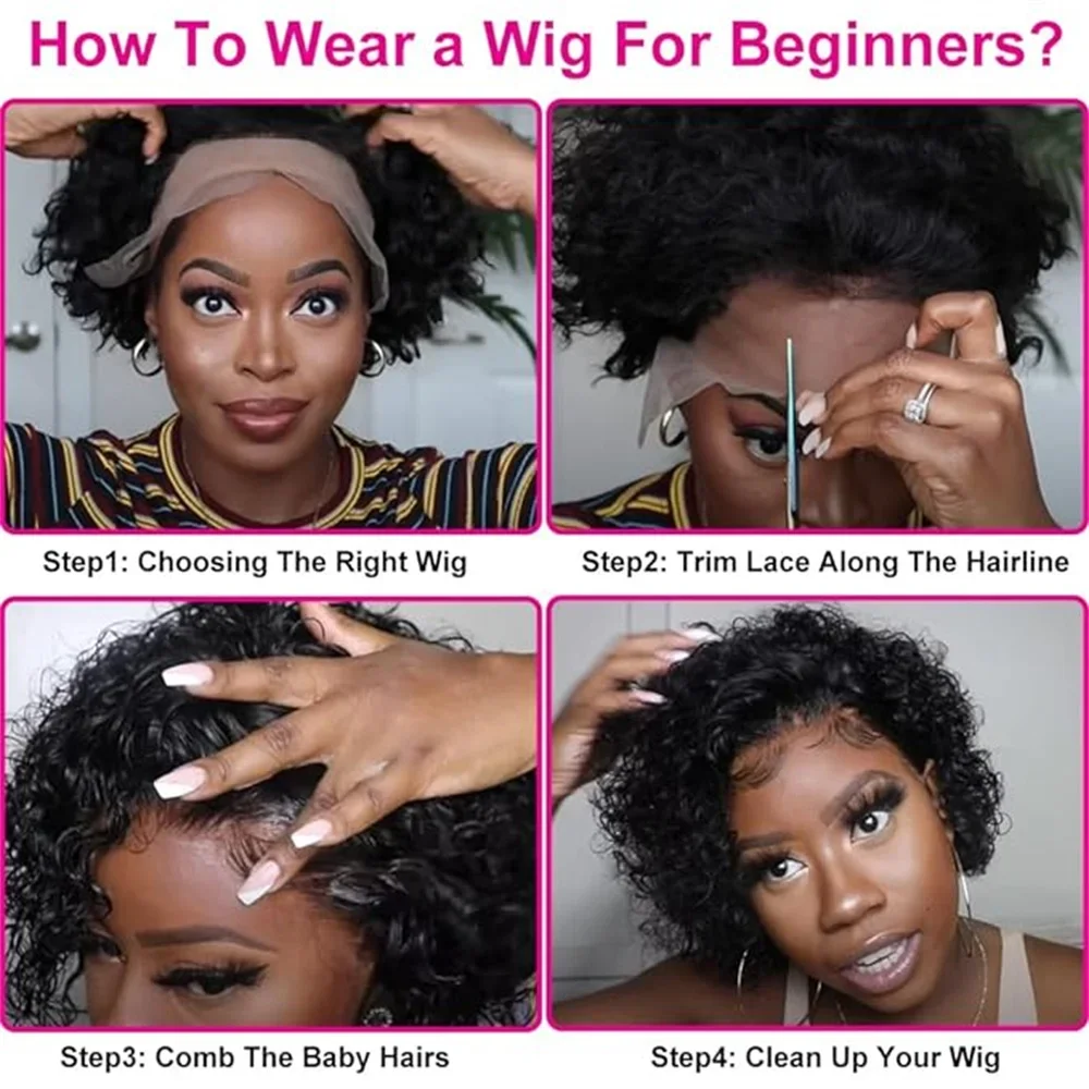 Pixie Cut Short Curly Lace Front Human Hair Wigs for Women Brazilian Water Wave Bob Wig_voghion.com