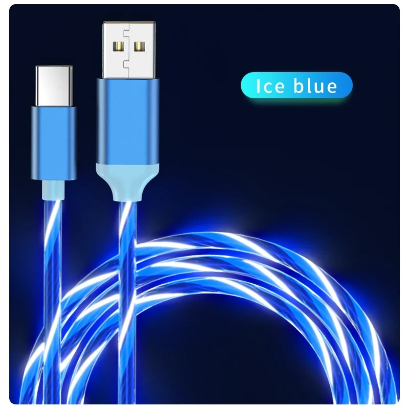 3 in 1 LED Phone Charger Cable TPE USB Type C Micro USB Glowing Charging Cord for Smartphone Tablet