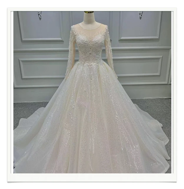 2023 Modest High Neck Long Sleeve Floor Length Custom Long Formal Bridal Dubai Muslim Bridal Wedding Dress