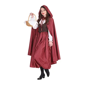 Bespoke Adult Red Riding Hood Dress Burgundy Fabric Dream Party Comfortable Breathable Stage Performance Standout Choice for