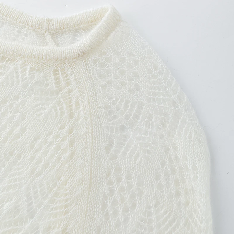 Custom Knitted Round Neck Pointell Diamond Pattern Knitted Yak Wool Knitted Sweater Top