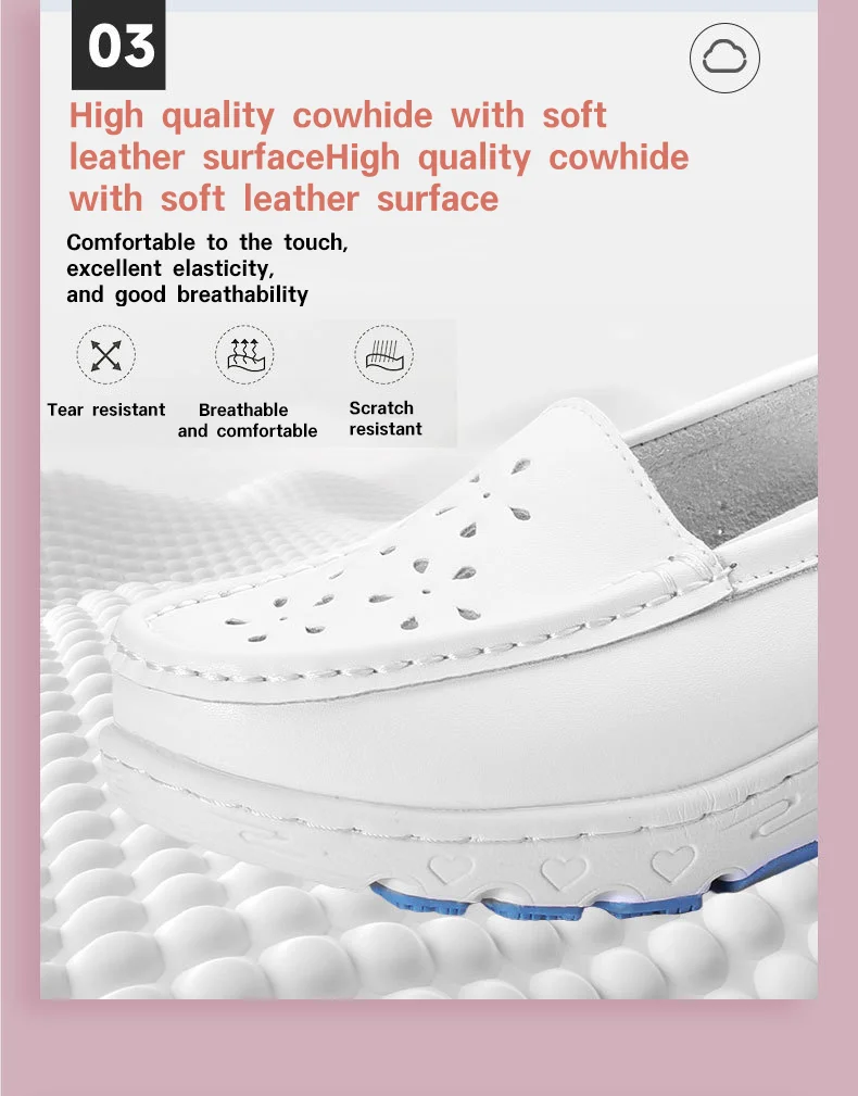 Hospital Nurse White Leather Shoes with Soft Soled and Breathable Design Fashionable Accessory