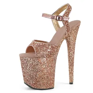 20cm Sequined Platform Pole Dance Shoes Women Pole Dancing Performance High Heel Sandals Female