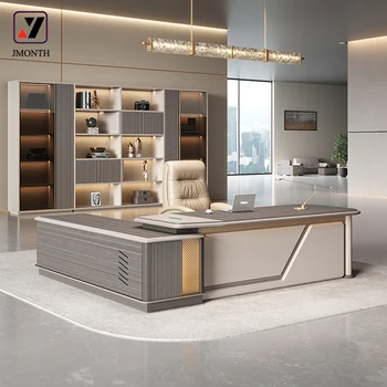 Luxury Modern Office Desk L-Shape Director Executive MFC MDF Durable with Wooden Panel Legs for Boss CEO