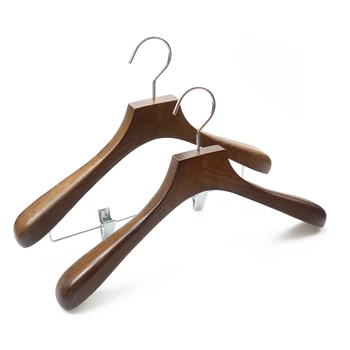 Wholesale Luxury Antique Suit Hanger Single Design Wooden Coat Hanger Wide Metal Hooks Space-Saving for Wardrobe Wedding Closet