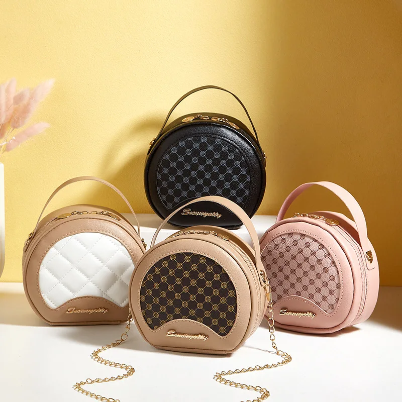 Factory Whosale Luxury PU Leather Vintage Checkered Round Lady`s Excellent Shoulder Bag Hand Bag Cross Bag for Shopping Outdoor