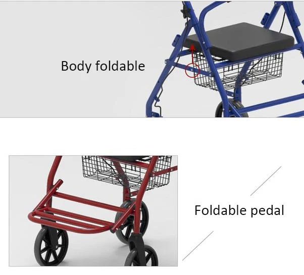 Mobility Aids Lightweight Four Wheel Folding Rollator Walker with Seat For Disabled manufacture