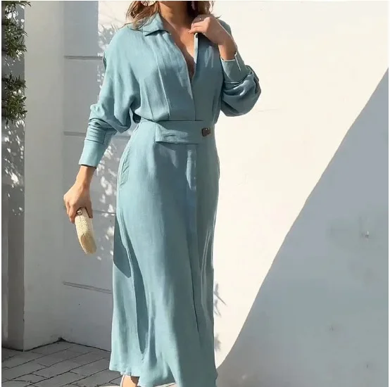 Small MOQ Ship Women Long Sleeve Shirt Dress European Elegant Church Long  Sleeve Dress 2023