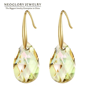 Neoglory Gold Chandelier Dangle Earrings Luxury Water Drop Hook Earrings made with crystal from Austria