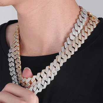 JWY 15mm 925 VVs D Color Moissanite Cuban Link Chains 925 Sterling Silver Iced Out Moissanite Men Chain