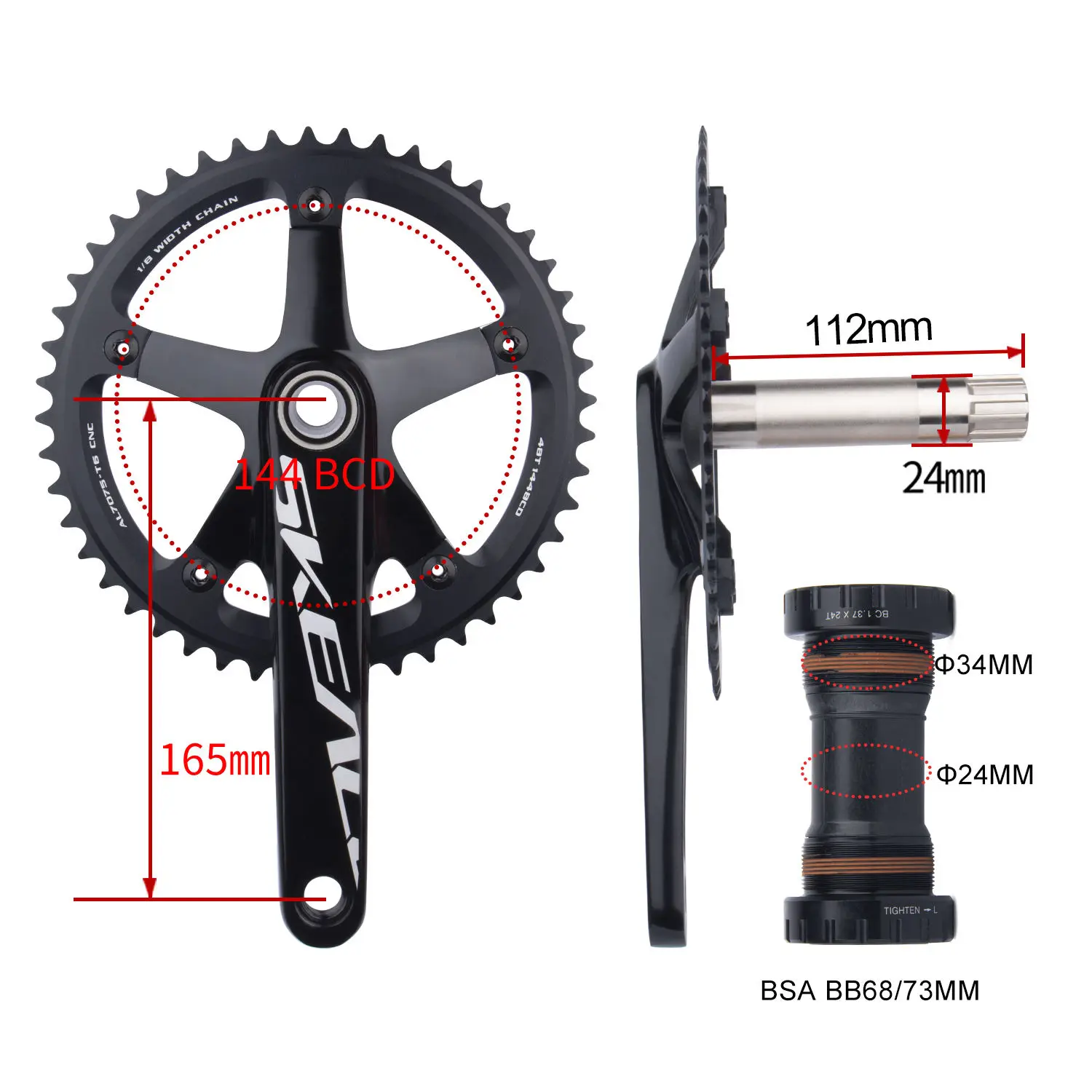 SKEACE Aluminum Alloy Crankset for Fixed Gear Bicycles