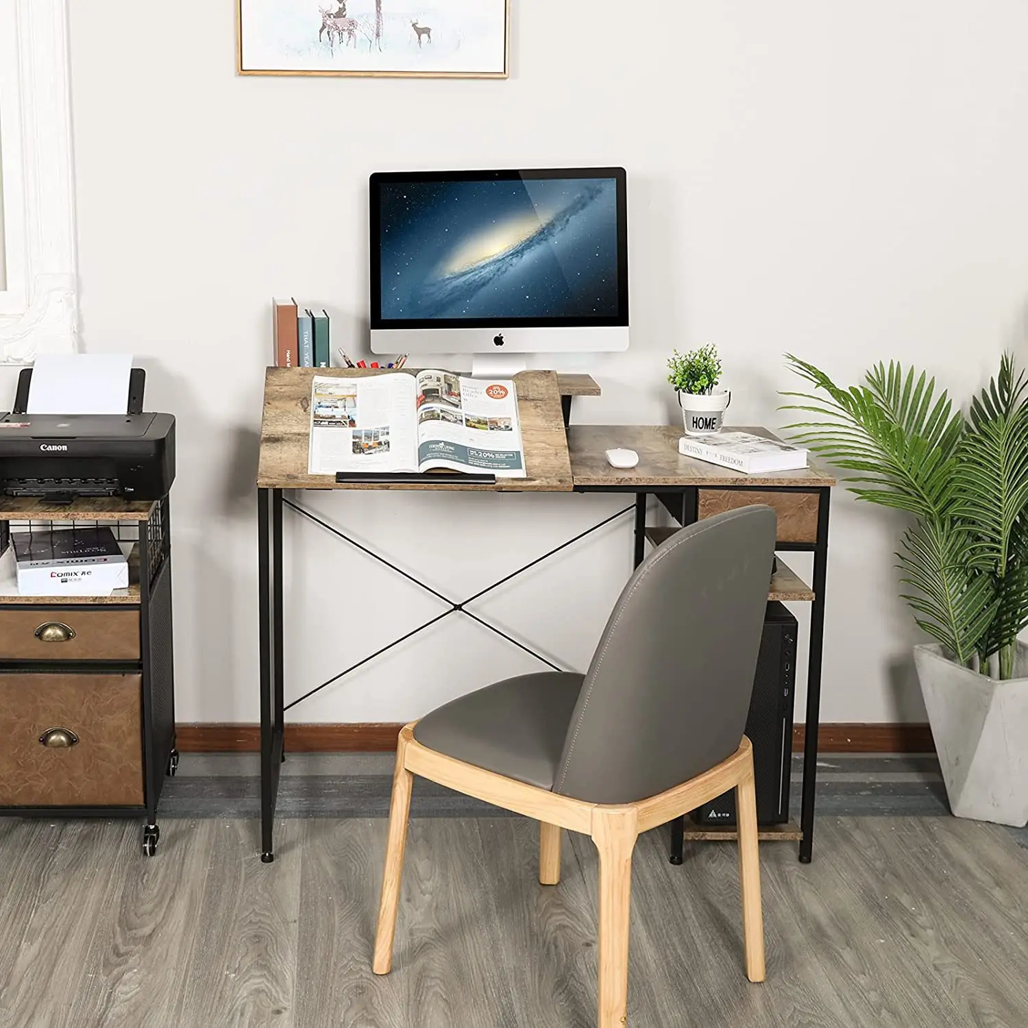Wooden Computer Table Computer Desk With Monitor Stand Storage Shelves