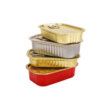 Top Quality Square Sardines Container with Easy Peel off Lid Seafood  Tinplate Aluminum Rectangle Can