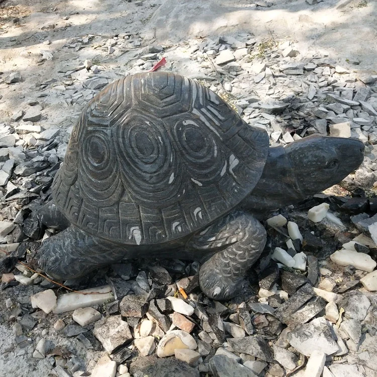 石花崗岩刻まれたカメの彫刻大きなサイズの黒い大理石の庭の亀の像
