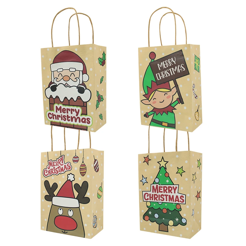 Kraft Christmas Gift Paper Bags with Handles Bulk for Xmas Holiday Party  Favors Goody Bags for Wrapping Presents