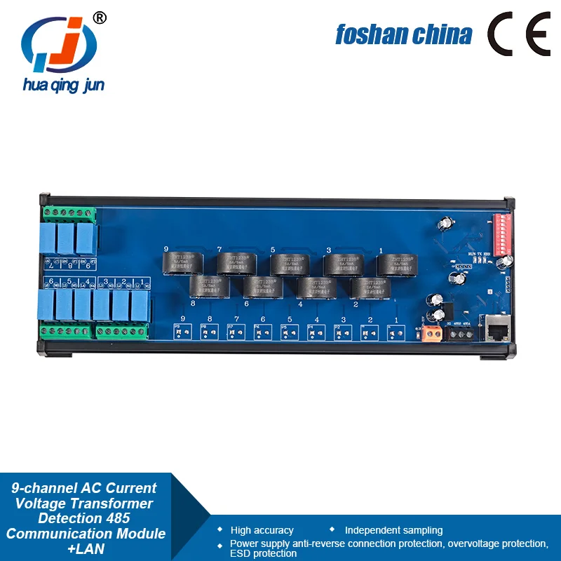 Huaqingjun 9-Channel RS485 Ethernet Current Voltage Transformer Detect Module RS485 Modbus RTU Modbus TCP Acquisition Module