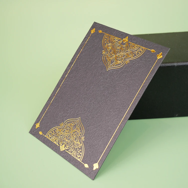 Custom Embossed Visiting Paper Card Luxury Black VIP ID Business Card Printing With Gold Foil Stamping Logo