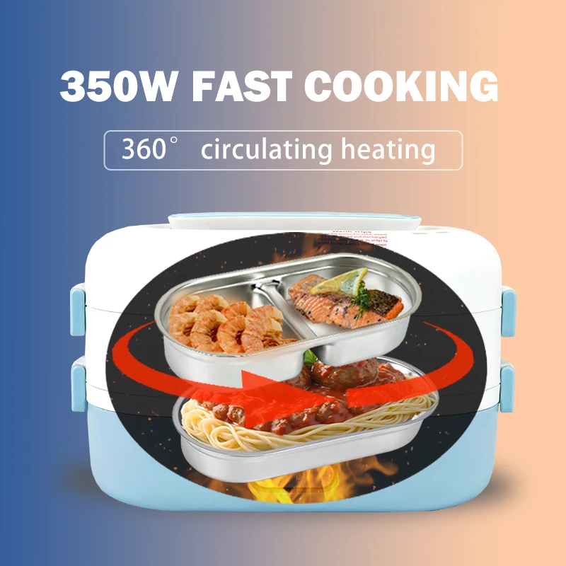 Double Layers 1400ml Fast Heating Cooking Electric Lunch Box 304 Stainless Steel Liners Cooing Box Mini Rice Cooker