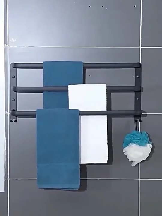 Wall-mounted 3 In 1 Bathroom Towel Rack Foldable Metal Rack Bathroom ...
