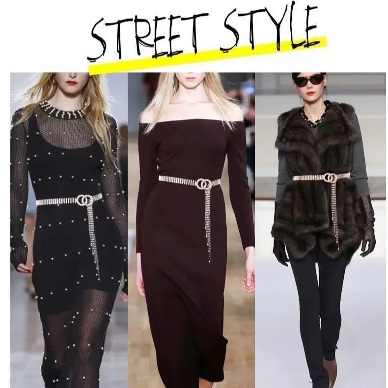 fashion gold waist chain belt  buckles women metal diamond rhinestone belt for dress