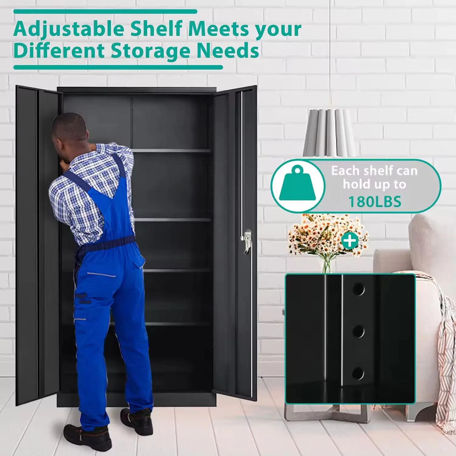 Heavy Duty Metal Filing Cabinet with Lockable Doors and Adjustable Shelves