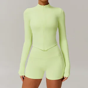 Women's Custom Logo Slim Half Zipper Yoga Sports Coat Quick Dry Long Sleeve Training Jacket for Workout Fitness Sportswear