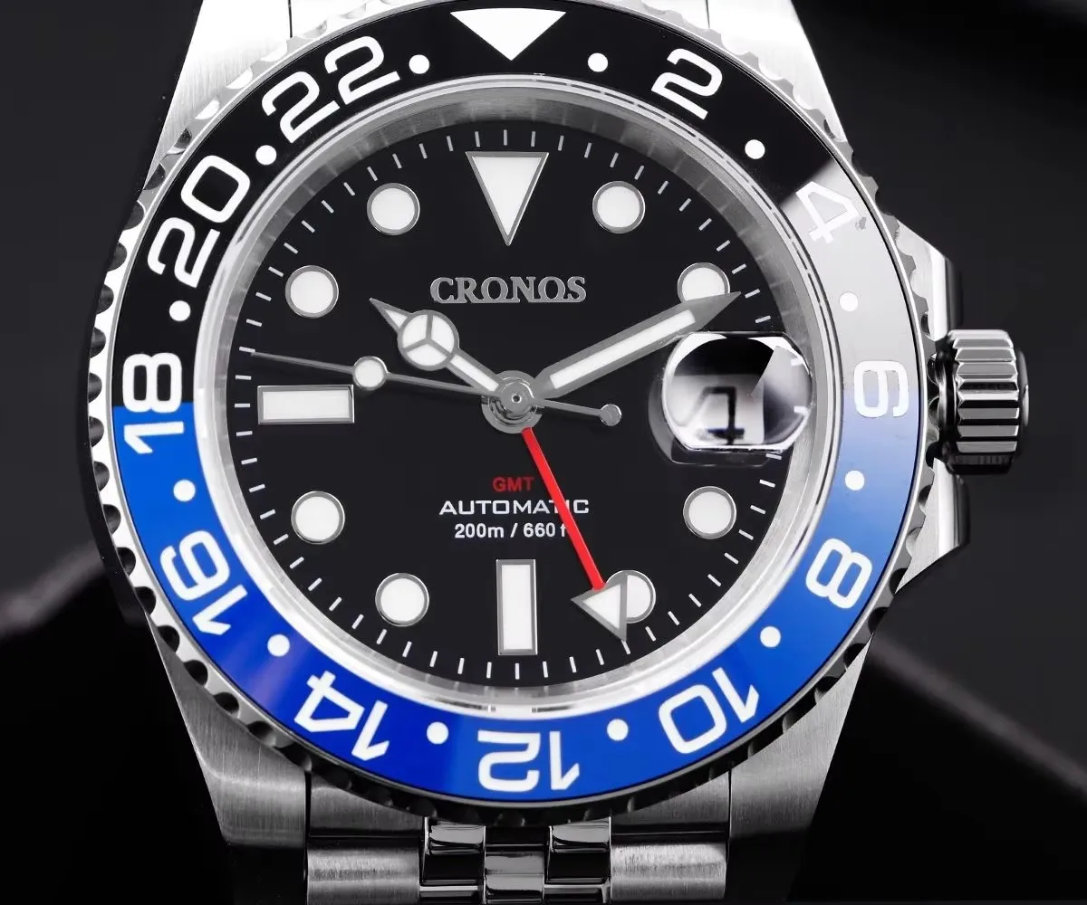 Cronos GMT Automatic Men's Watch - Carbon Dial & Sapphire