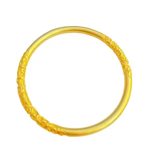 2026 New 18k Gold Plated Ancient Method Circle Grass Pattern Sand Gold Vintage Anniversary Women's Bracelet