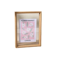 wholesale Custom transparent double sided beveled glass picture wooden frame and floating photo frame wall art