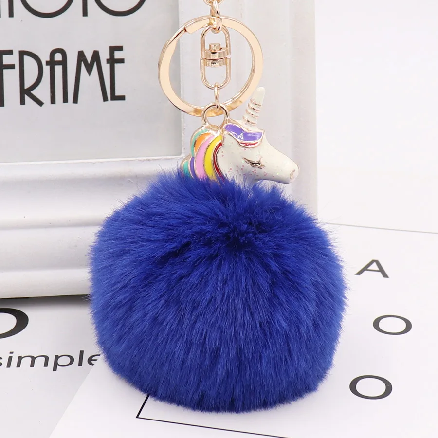 Wholesale Novelty Rainbow Faux Fur Unicorn Horn Ball Pom Pom Pendant Car  Bag Keychain From m.